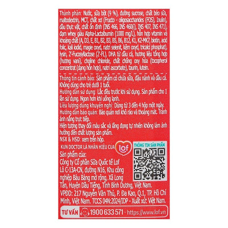 Lốc 4 hộp sữa pha sẵn Kun Doctor Grow Plus+ hương vani 110 ml cho trẻ suy dinh dưỡng, thấp còi (từ 1 tuổi) 12