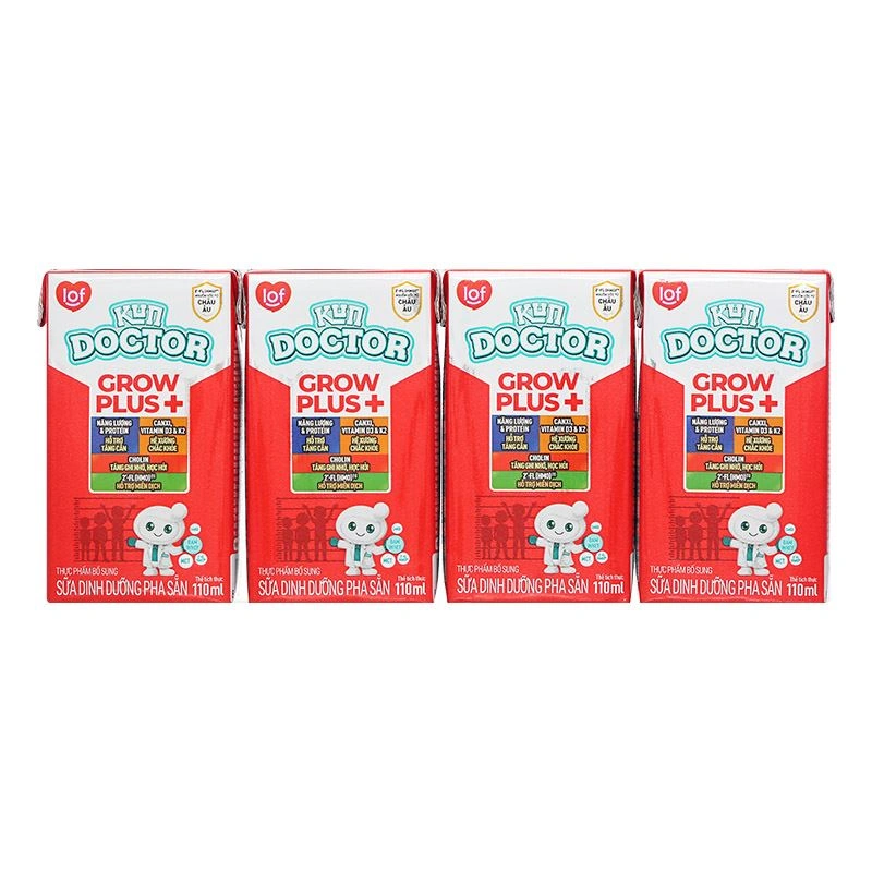 Lốc 4 hộp sữa pha sẵn Kun Doctor Grow Plus+ hương vani 110 ml cho trẻ suy dinh dưỡng, thấp còi (từ 1 tuổi) 4