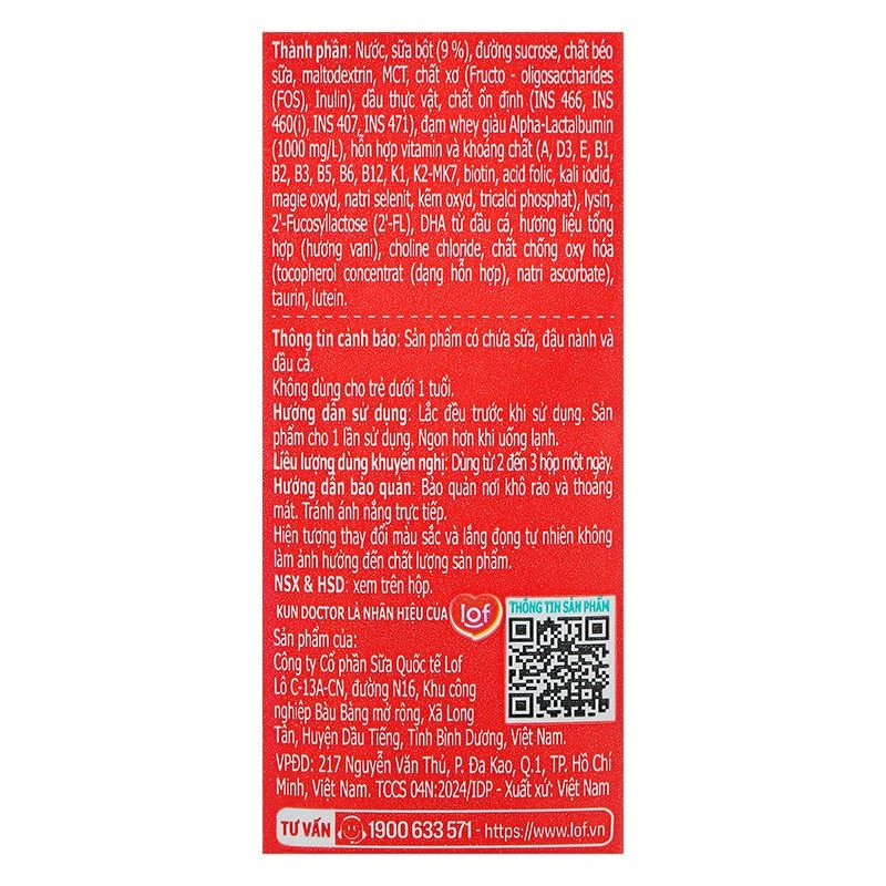 Thùng 48 hộp sữa pha sẵn Kun Doctor Grow Plus+ hương vani 180 ml cho trẻ suy dinh dưỡng, thấp còi (từ 1 tuổi) 15