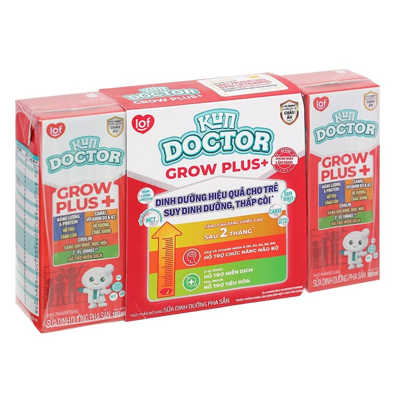 Thùng 48 hộp sữa pha sẵn Kun Doctor Grow Plus+ hương vani 180 ml cho trẻ suy dinh dưỡng, thấp còi (từ 1 tuổi) 4