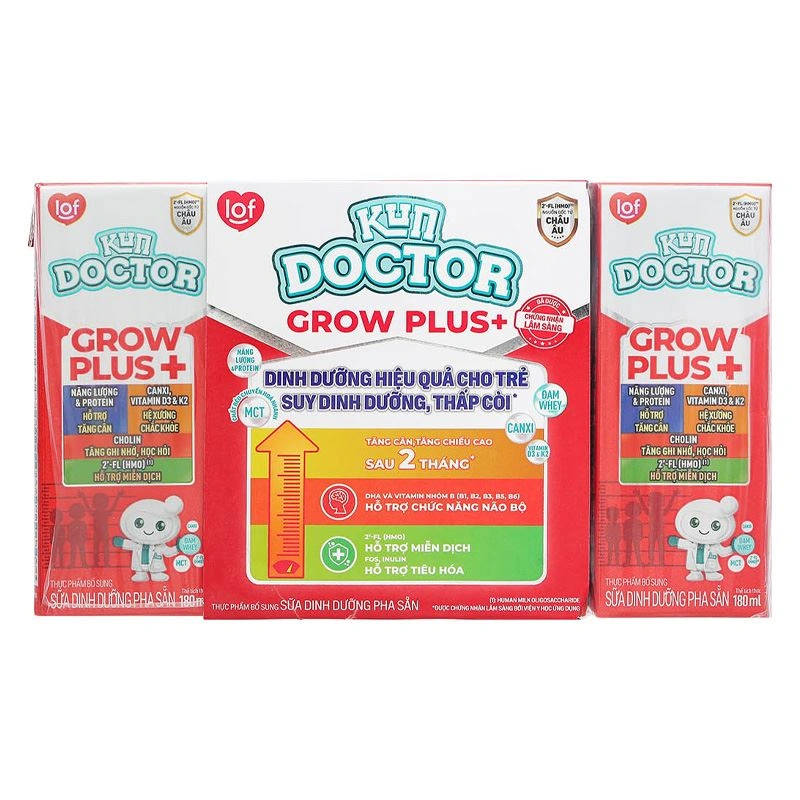 Thùng 48 hộp sữa pha sẵn Kun Doctor Grow Plus+ hương vani 180 ml cho trẻ suy dinh dưỡng, thấp còi (từ 1 tuổi) 6