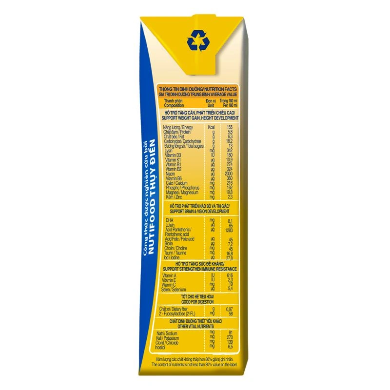 Lốc 4 hộp sữa non pha sẵn Nutifood GrowPLUS+ vàng 1+ hương vani 180 ml (1 - 2 tuổi) 6