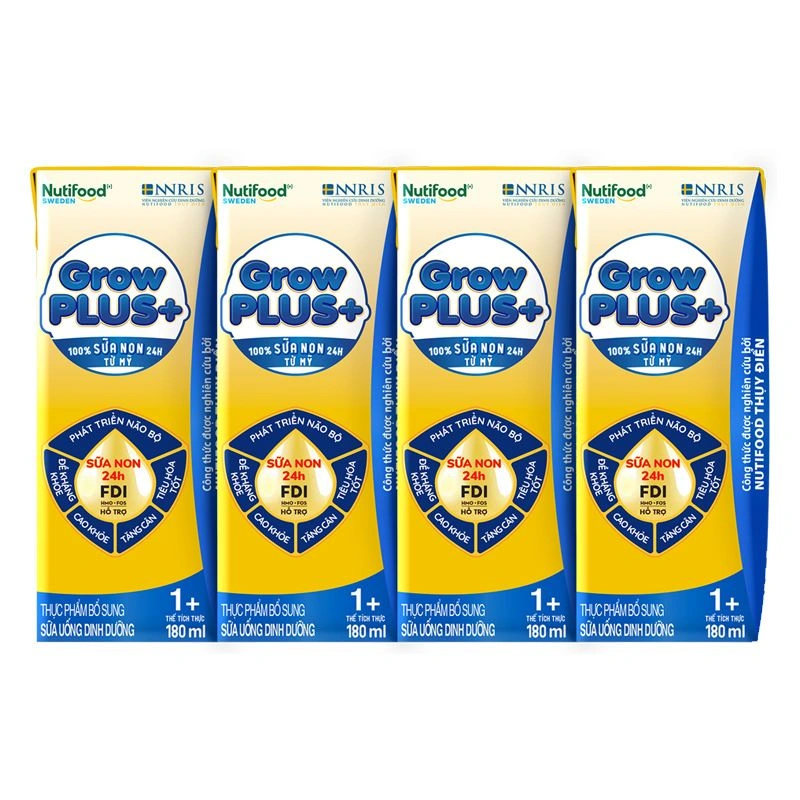 Thùng 48 hộp sữa non pha sẵn Nutifood GrowPLUS+ vàng 1+ hương vani 180 ml (1 - 2 tuổi) 4