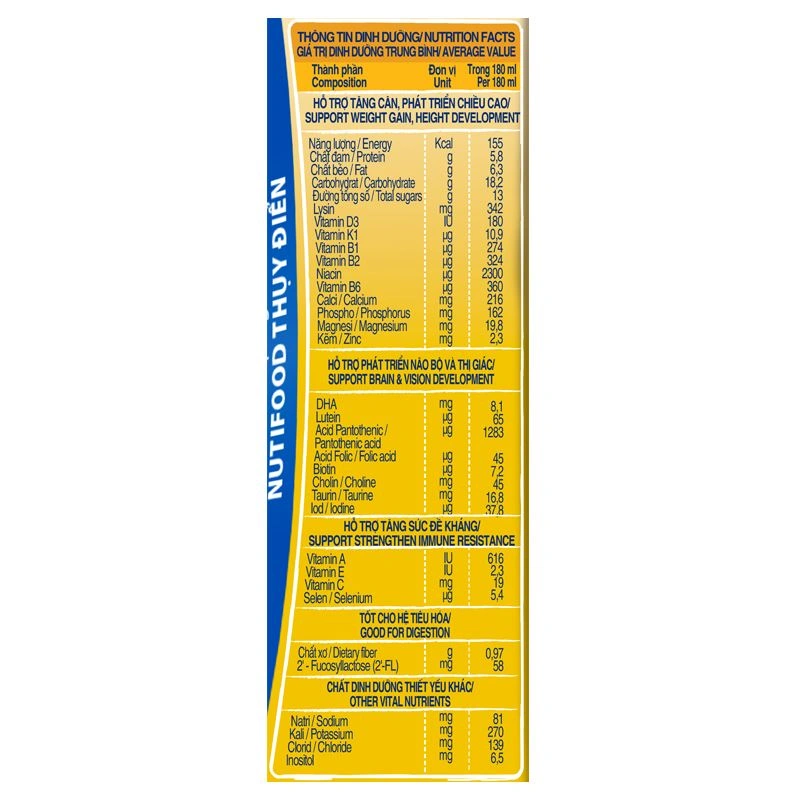 Thùng 48 hộp sữa non pha sẵn Nutifood GrowPLUS+ vàng 1+ hương vani 180 ml (1 - 2 tuổi) 10