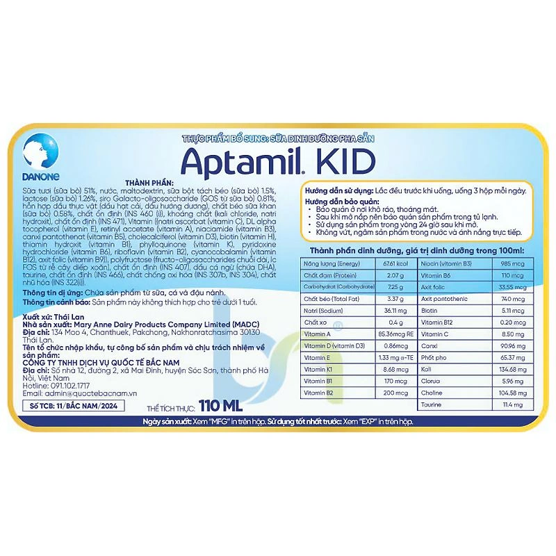 Lốc 3 hộp sữa pha sẵn Aptamil Kid 110 ml (từ 1 tuổi) 9