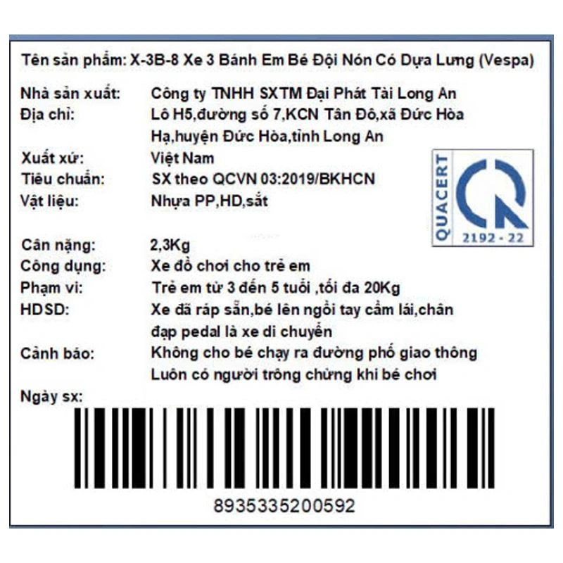 Xe 3 bánh Đại Phát Tài dựa lưng 7 inch 9