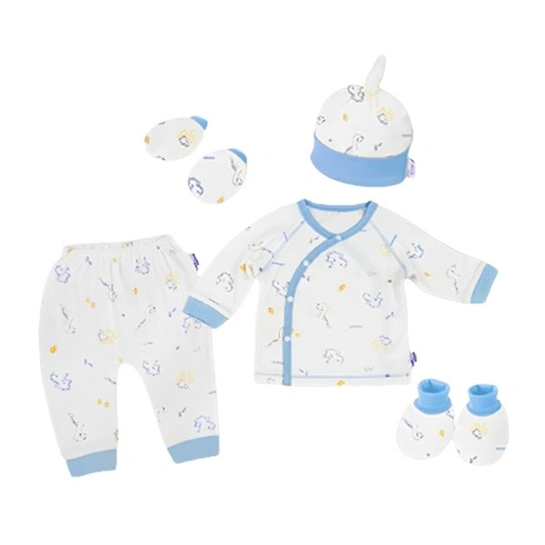 Set bộ tay dài cài chéo BabyMommy màu trắng - xanh 1