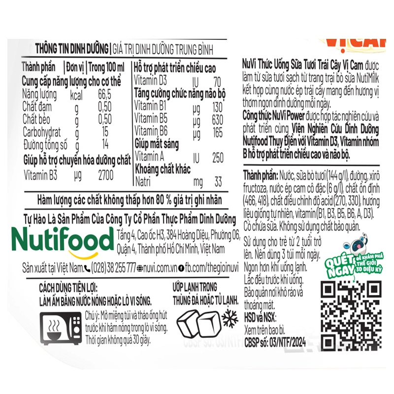 Sữa tươi trái cây Nutifood NuVi hương cam 110 ml (từ 2 tuổi) 12