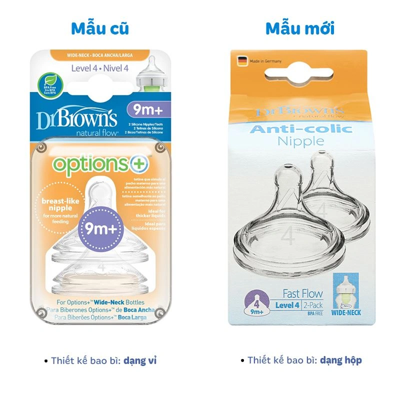 Bộ 2 núm ti Dr.Brown's cổ rộng size 4 (từ 9 tháng) - Giao ngẫu nhiên 2