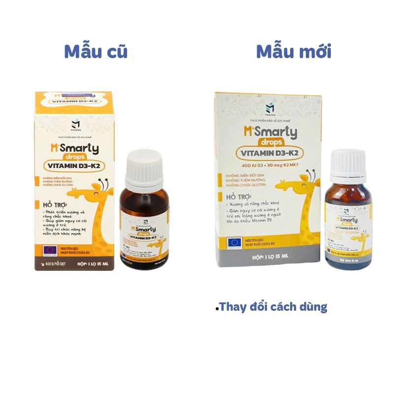 M'Smarty Vitamin D3-K2 hỗ trợ hấp thu canxi, 15 ml dạng nhỏ giọt (từ 0 tháng) - Giao bao bì ngẫu nhiên 2