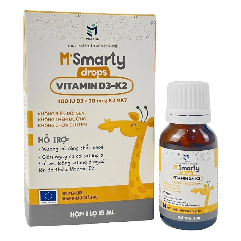 M'Smarty Vitamin D3-K2 hỗ trợ hấp thu canxi, 15 ml dạng nhỏ giọt (từ 0 tháng) - Giao bao bì ngẫu nhiên 3