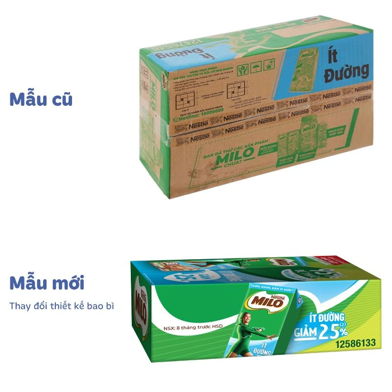 Thùng 48 hộp thức uống lúa mạch Nestlé Milo ít đường 180 ml (từ 2 tuổi) - Giao bao bì ngẫu nhiên 2