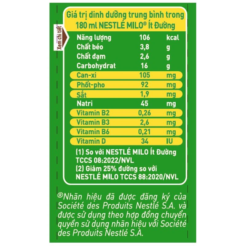 Thùng 48 hộp thức uống lúa mạch Nestlé Milo ít đường 180 ml (từ 2 tuổi) - Giao bao bì ngẫu nhiên 12