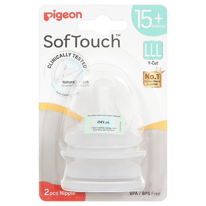 Bộ 2 núm ti Pigeon Softouch cổ rộng size LL (9 - 15 tháng) 28