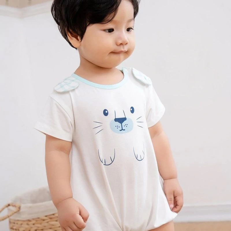 Bodysuit cài vai người bạn động vật La Pomme màu trắng 2