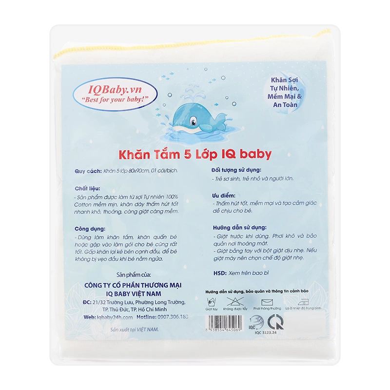 Khăn tắm cotton IQ Baby 5 lớp 80x90 cm - Màu trắng 7