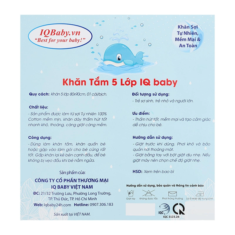 Khăn tắm cotton IQ Baby 5 lớp 80x90 cm - Màu trắng 9