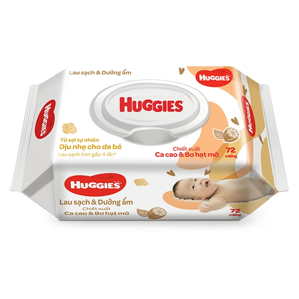 Khăn ướt Huggies Nourishing Clean chiết xuất ca cao và bơ hạt mỡ hương dịu nhẹ gói 72 miếng 1
