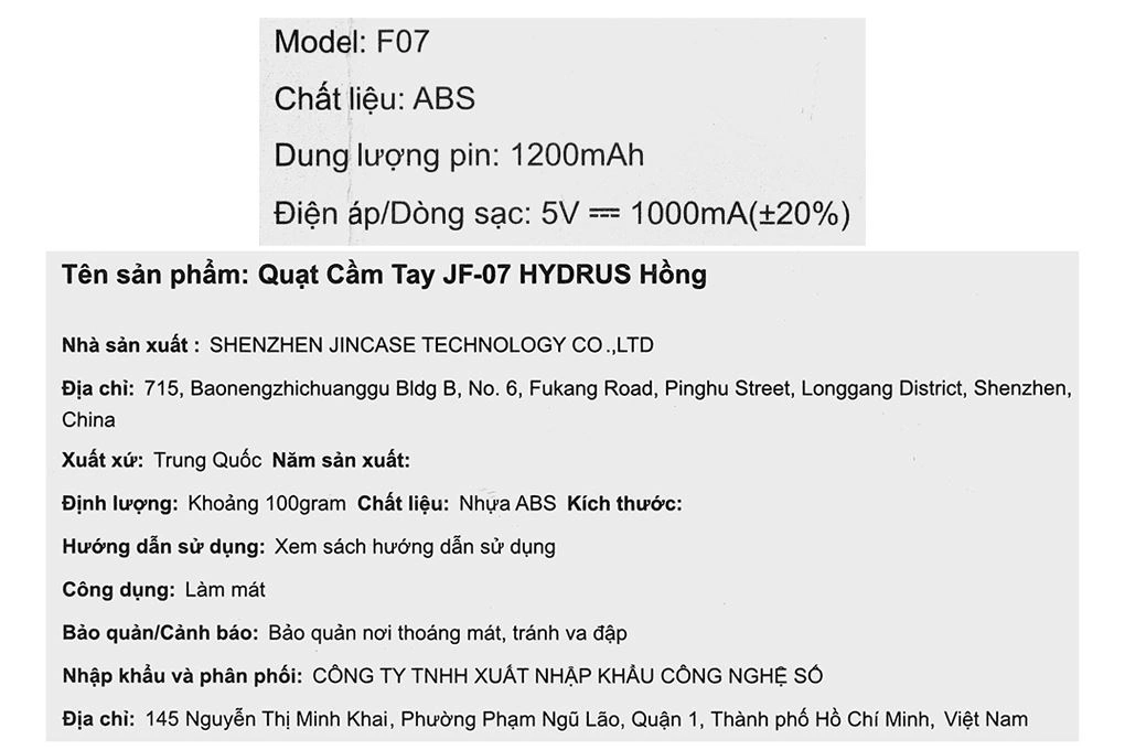 Quạt cầm tay mini Hydrus JF-07 - Hồng 14