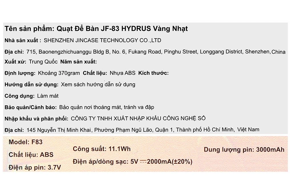 Quạt để bàn mini Hydrus JF-83 13