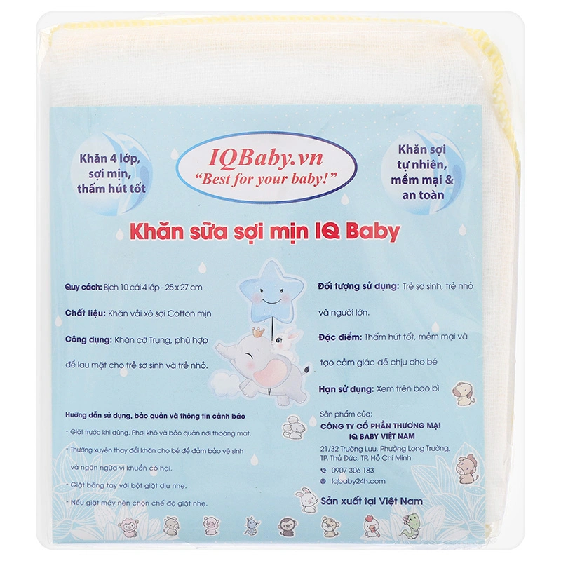 Set 10 cái khăn sữa cotton IQ Baby 4 lớp 25x27 cm 7