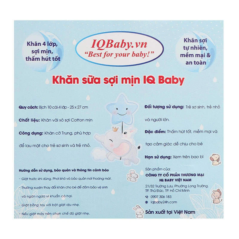 Set 10 cái khăn sữa cotton IQ Baby 4 lớp 25x27 cm 9