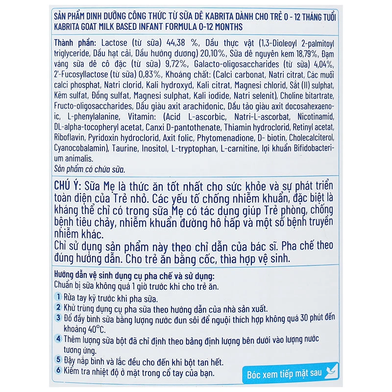 Sữa dê Kabrita số 1 (đạm quý A2) 800g (0 - 12 tháng) - Giao bao bì ngẫu nhiên 9