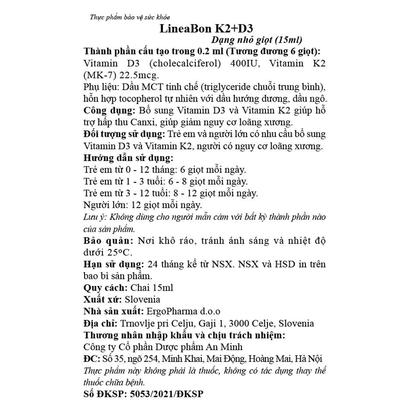 LineaBon K2+D3 Plus hỗ trợ hấp thu canxi, 15 ml dạng nhỏ giọt (từ 0 tháng) 5