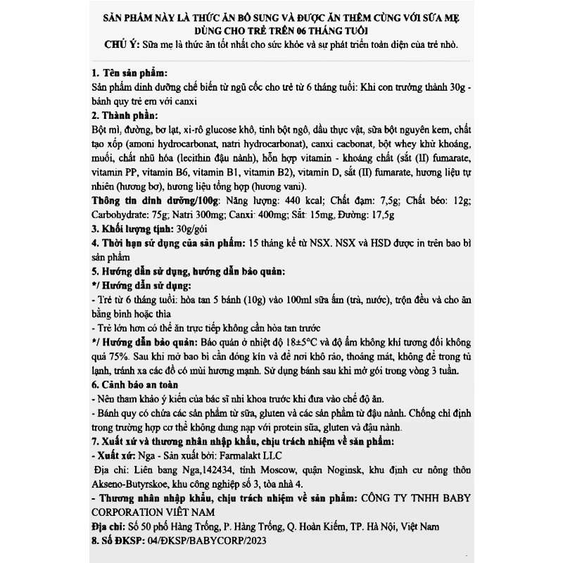 Bánh quy ăn dặm bổ sung canxi Farmalakt vị truyền thống gói 30g (từ 6 tháng) 3