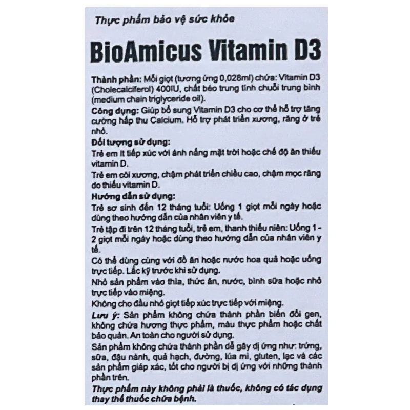 BioAmicus Vitamin D3 hỗ trợ tốt sức khỏe xương, răng, 10.3 ml dạng nhỏ giọt (từ 0 tháng) 7