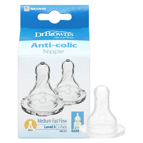 Bộ 2 núm ti Dr.Brown's cổ hẹp size 3 (6 - 9 tháng) - Giao ngẫu nhiên 1
