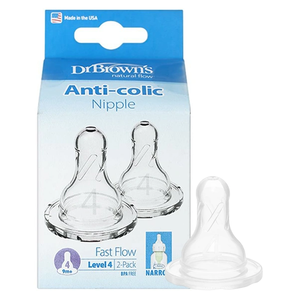 Bộ 2 núm ti Dr.Brown's cổ hẹp size 4 (từ 9 tháng) - Giao ngẫu nhiên 1