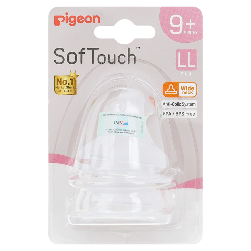 Bộ 2 núm ti Pigeon siêu mềm Plus WN3 cổ rộng size LL (9 - 15 tháng) 2