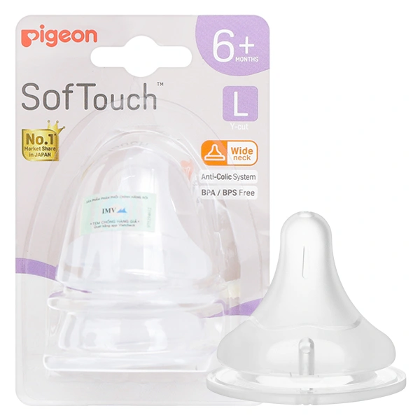 Bộ 2 núm ti Pigeon siêu mềm Plus WN3 cổ rộng size L (6 - 9 tháng) 1