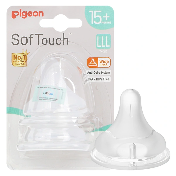 Bộ 2 núm ti Pigeon siêu mềm Plus WN3 cổ rộng size LLL (từ 15 tháng) 1