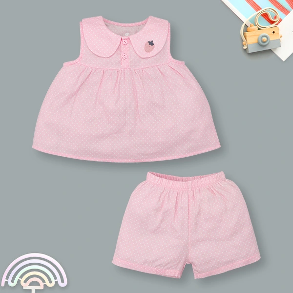 Bộ bé gái Lullaby cotton hồng - trắng