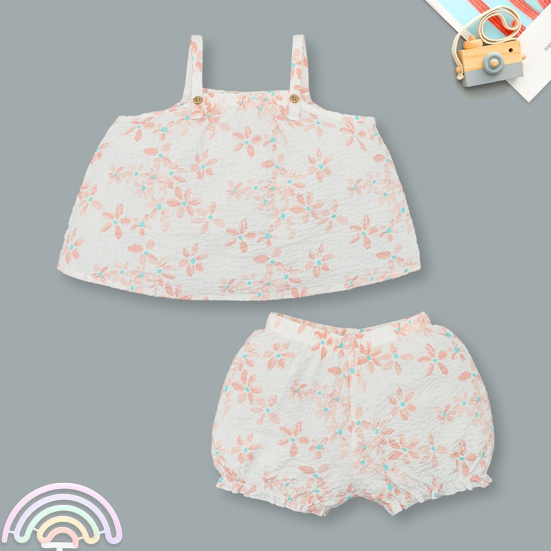 Bộ bé gái Lullaby cotton trắng - cam