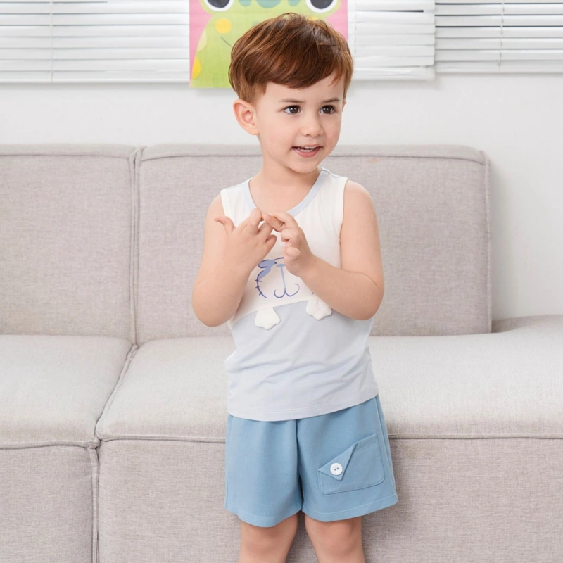 Bộ sát nách bé trai La Pomme little friend màu xanh dương - trắng 2