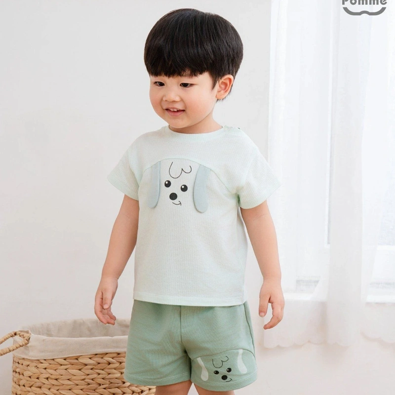Bộ tay ngắn bé trai La Pomme chơi cùng bé con màu xanh lá 2