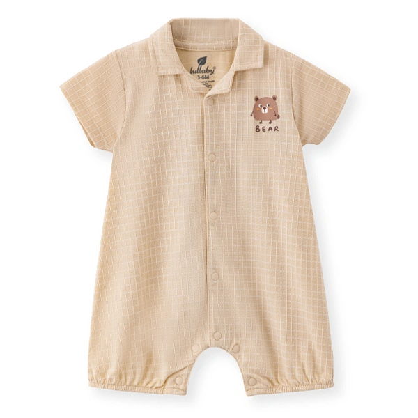 Bodysuit bé trai kẻ caro Lullaby NH445N màu nâu be 1