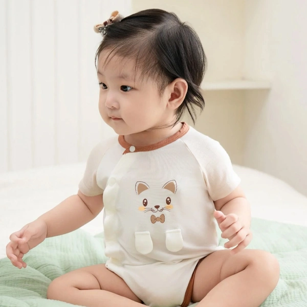 Bodysuit cài chéo bé nhỏ ngọt ngào La Pomme màu be - trắng 1