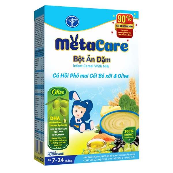 Bột ăn dặm MetaCare cá hồi, phô mai, cải bó xôi và olive hộp 200g (7 - 24 tháng) 1