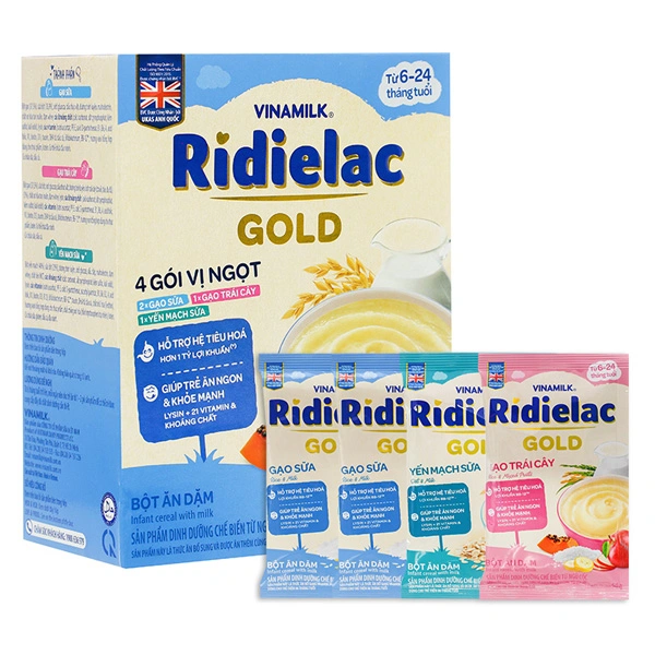 Bột ăn dặm Vinamilk Ridielac Gold gạo sữa, gạo trái cây và yến mạch sữa