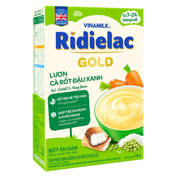 Bột ăn dặm Vinamilk Ridielac Gold lươn, cà rốt và đậu xanh