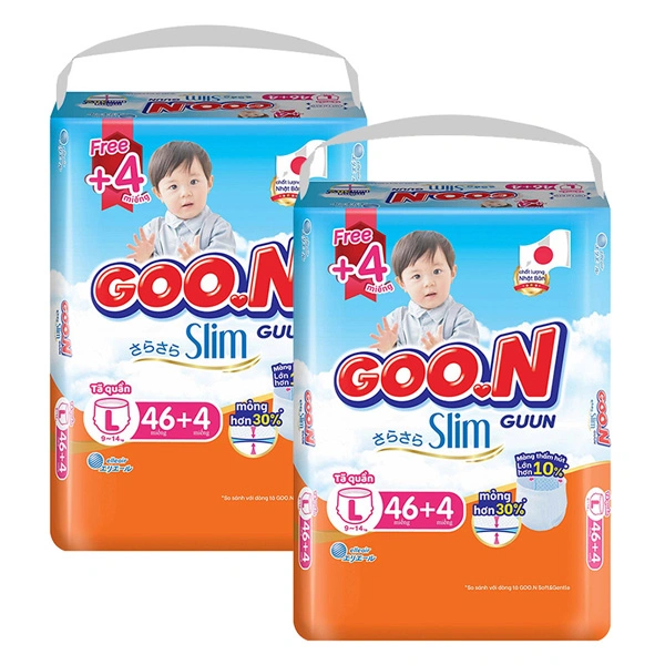 Combo 2 tã quần GOO.N Slim size L 46 + 4 miếng/bịch (9 - 14 kg) - Giao bao bì ngẫu nhiên 1