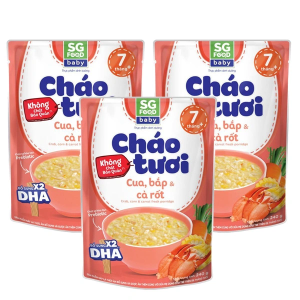 Combo 3 gói cháo tươi SG Food Baby vị cua, bắp và cà rốt