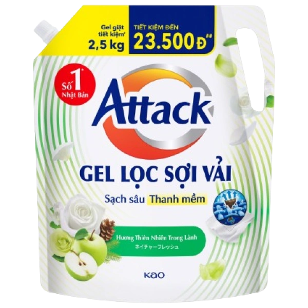 Gel giặt Attack Sạch sâu thanh mềm Hương thiên nhiên trong lành túi 2.5kg