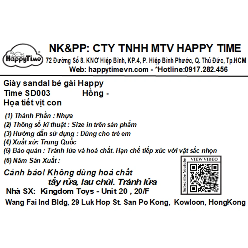 Giày sandal cho bé gái HappyTime SD003 màu hồng - xanh dương 10