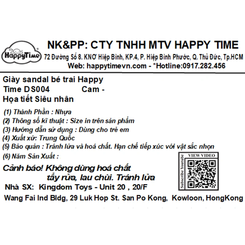 Giày sandal cho bé trai HappyTime DS004 màu cam - đen 10