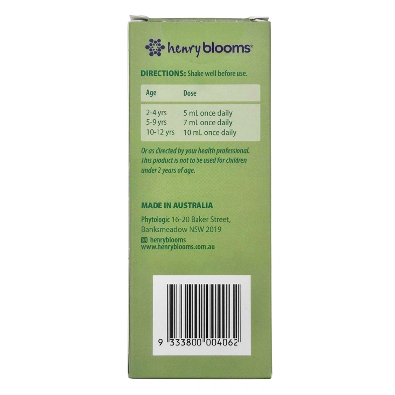 Henry Blooms Kids Liquid Cold And Flu With Elderberry hỗ trợ giảm ho, sổ mũi hương cam, 100 ml dạng nhỏ giọt (2 - 12 tuổi) 3